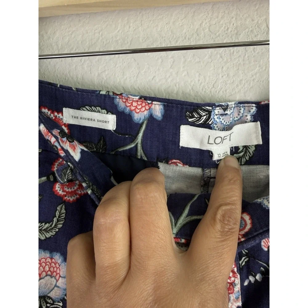 Loft The Riviera Shorts Blue Floral Print‎ Women's Size 12 Coastal Summer Casual